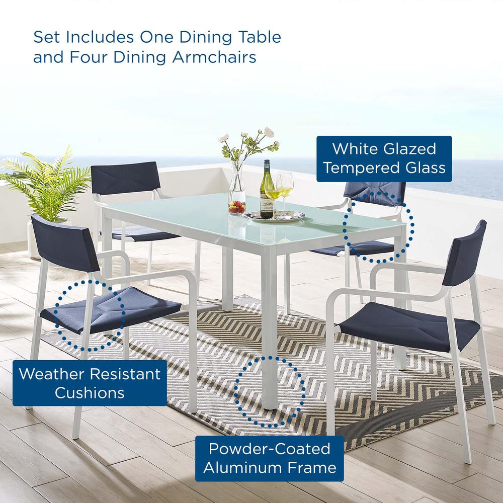 Raleigh 5 Piece Outdoor Patio Aluminum Dining Set - White Navy EEI-3796-WHI-NAV. Picture 10
