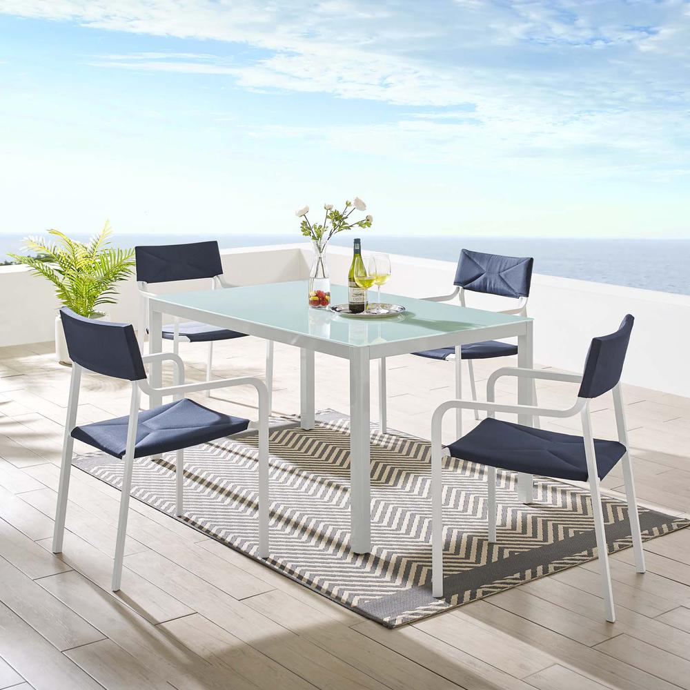 Raleigh 5 Piece Outdoor Patio Aluminum Dining Set - White Navy EEI-3796-WHI-NAV. Picture 11