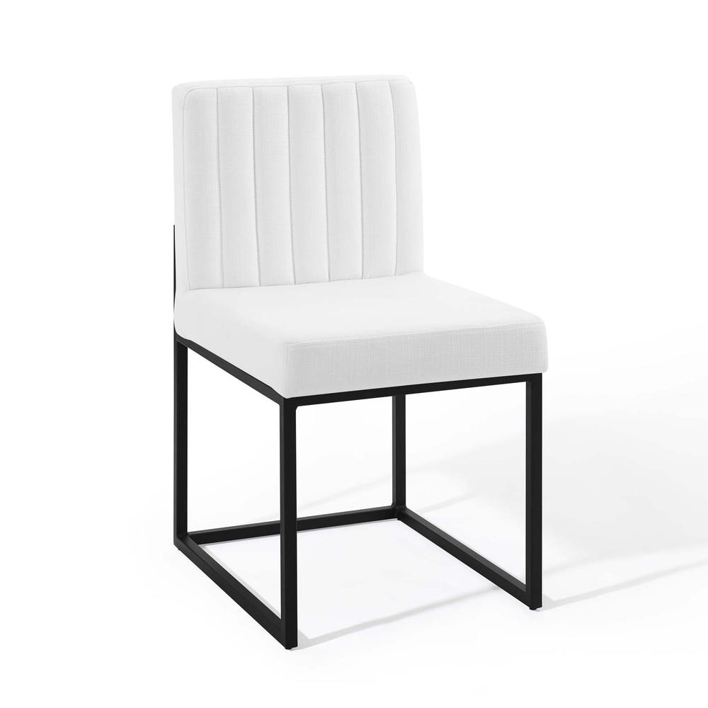 Carriage Channel Tufted Sled Base Upholstered Fabric Dining Chair - Black White EEI-3807-BLK-WHI. The main picture.