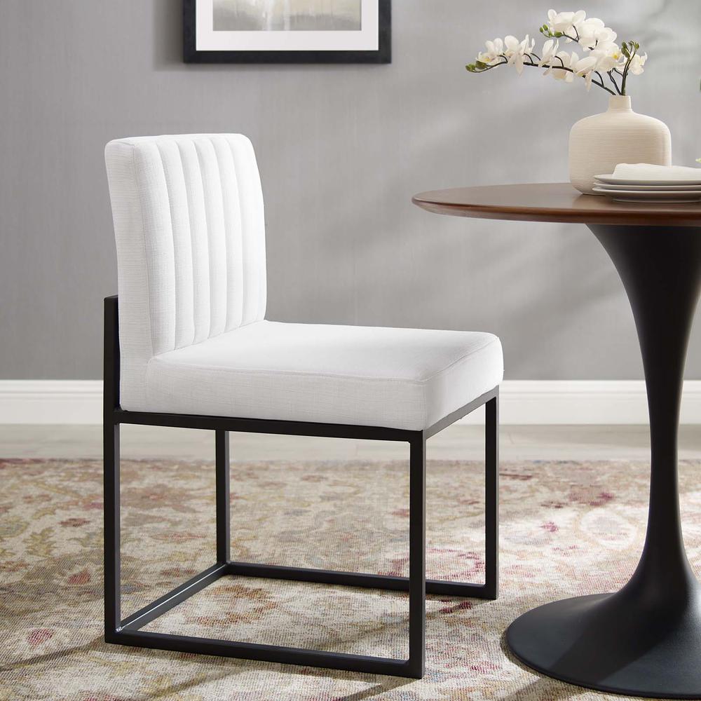 Carriage Channel Tufted Sled Base Upholstered Fabric Dining Chair - Black White EEI-3807-BLK-WHI. Picture 7