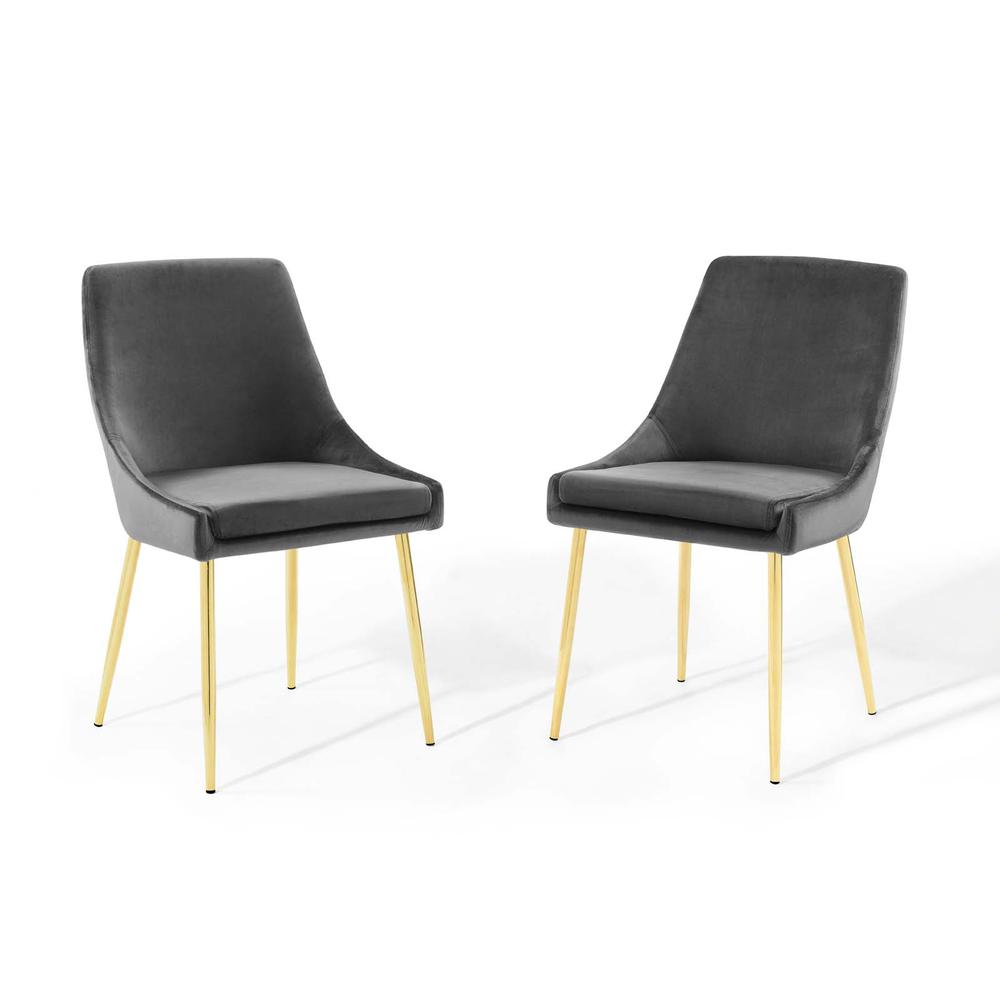 Viscount Performance Velvet Dining Chairs - Set of 2 - Gold Charcoal EEI-3808-GLD-CHA. The main picture.