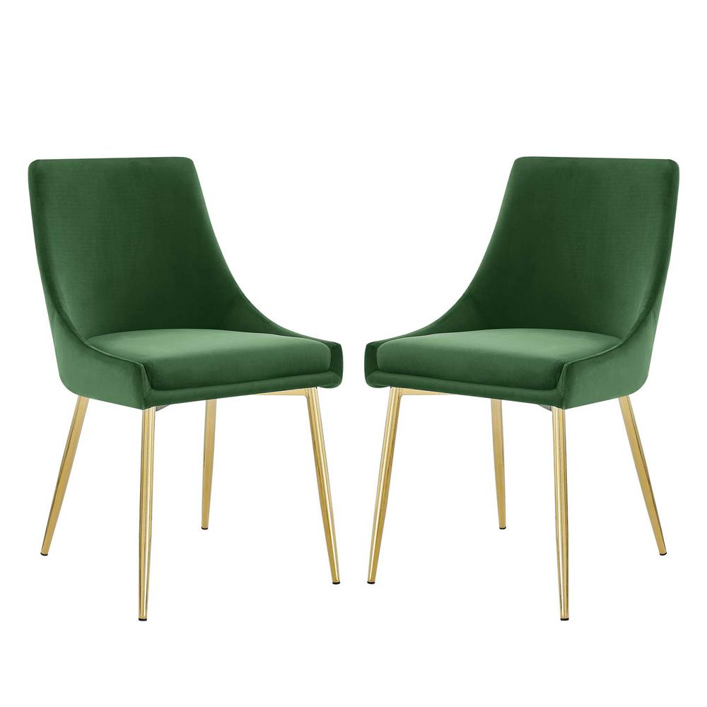 Viscount Performance Velvet Dining Chairs - Set of 2 - Gold Emerald EEI-3808-GLD-EME. Picture 1