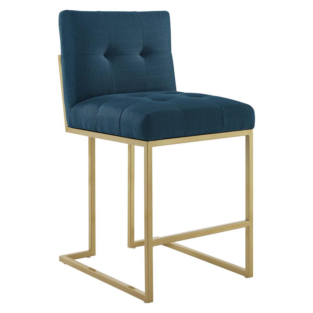 Privy Gold Stainless Steel Upholstered Fabric Counter Stool - Gold Azure EEI-3852-GLD-AZU. Picture 1
