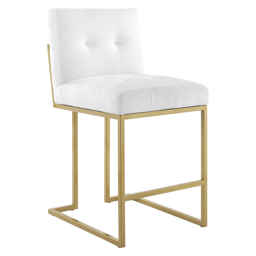 Privy Gold Stainless Steel Upholstered Fabric Counter Stool - Gold White EEI-3852-GLD-WHI. Picture 1