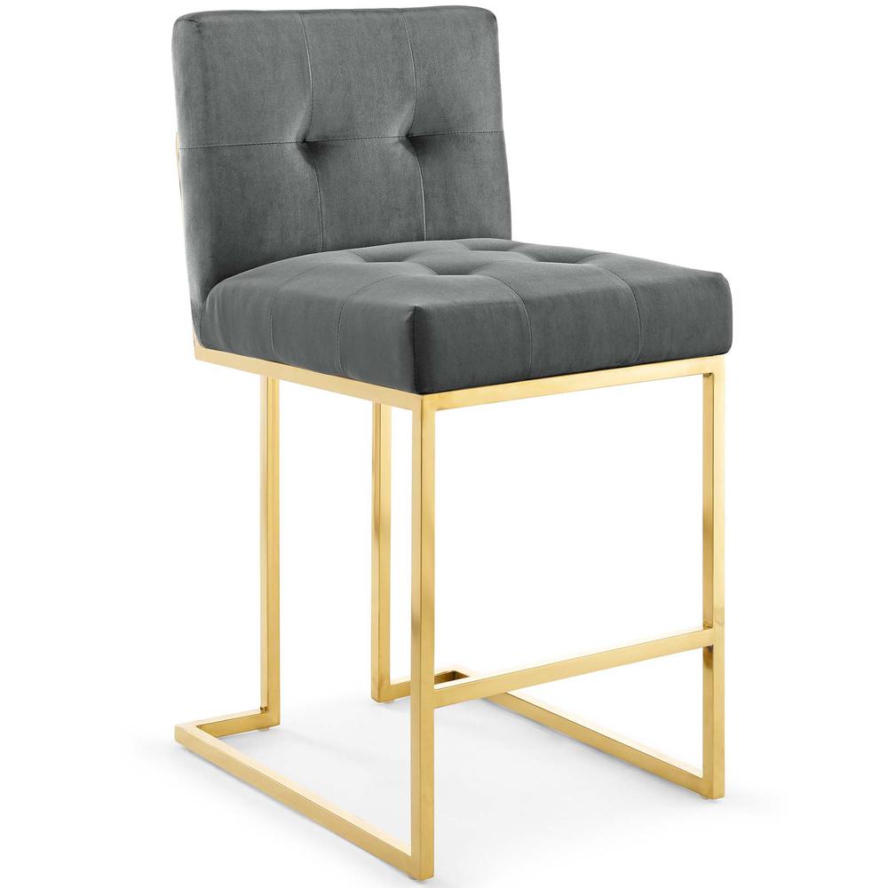 Privy Gold Stainless Steel Performance Velvet Counter Stool. Picture 1