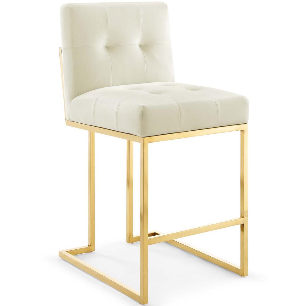 Privy Gold Stainless Steel Performance Velvet Counter Stool. Picture 1