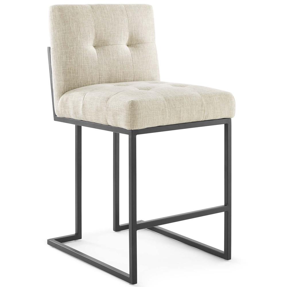 Privy Black Stainless Steel Upholstered Fabric Counter Stool - Black Beige EEI-3854-BLK-BEI. Picture 1