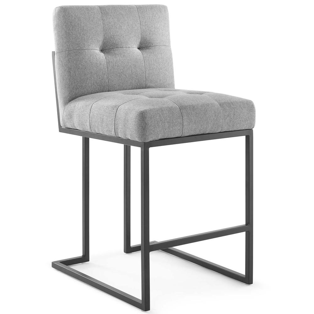 Privy Black Stainless Steel Upholstered Fabric Counter Stool - Black Light Gray EEI-3854-BLK-LGR. The main picture.