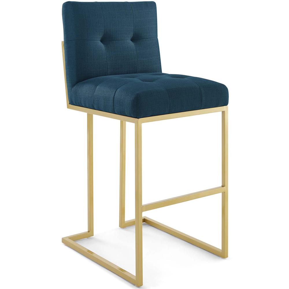 Privy Gold Stainless Steel Upholstered Fabric Bar Stool - Gold Azure EEI-3855-GLD-AZU. Picture 1