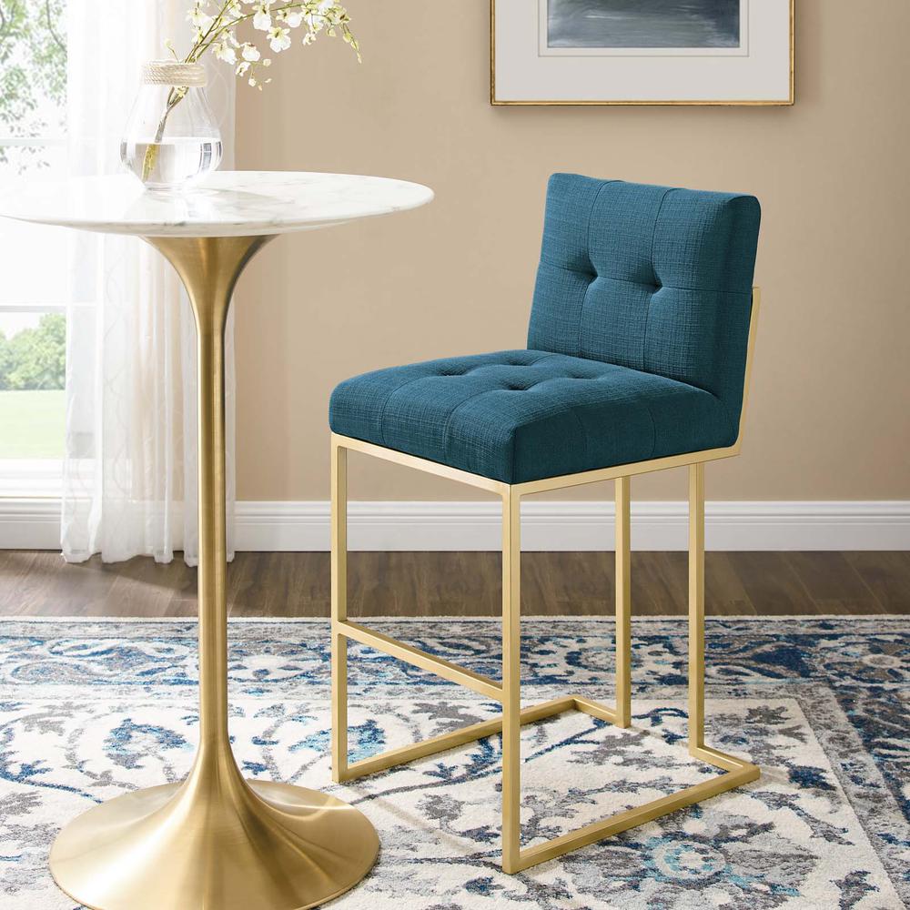 Privy Gold Stainless Steel Upholstered Fabric Bar Stool - Gold Azure EEI-3855-GLD-AZU. Picture 8