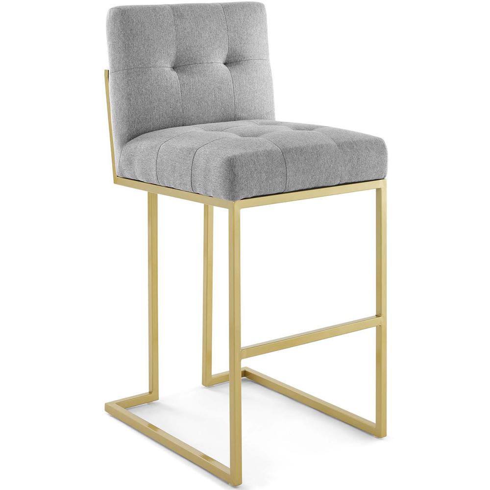 Privy Gold Stainless Steel Upholstered Fabric Bar Stool - Gold Light Gray EEI-3855-GLD-LGR. The main picture.
