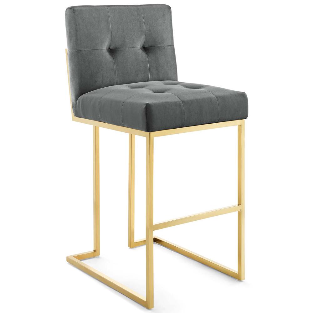Privy Gold Stainless Steel Performance Velvet Bar Stool - Gold Charcoal EEI-3856-GLD-CHA. The main picture.