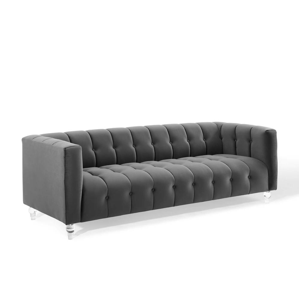 Mesmer Channel Tufted Button Performance Velvet Sofa. Picture 1
