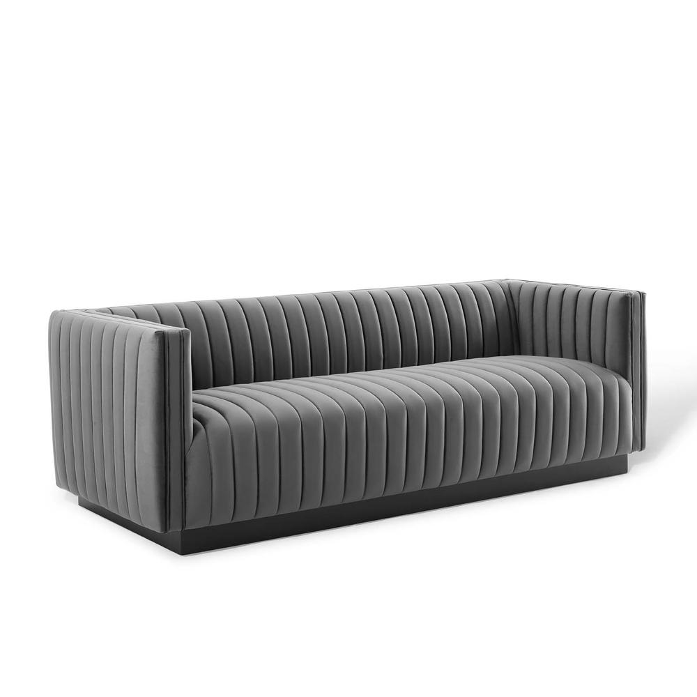 Conjure Channel Tufted Velvet Sofa - Gray EEI-3885-GRY. Picture 1