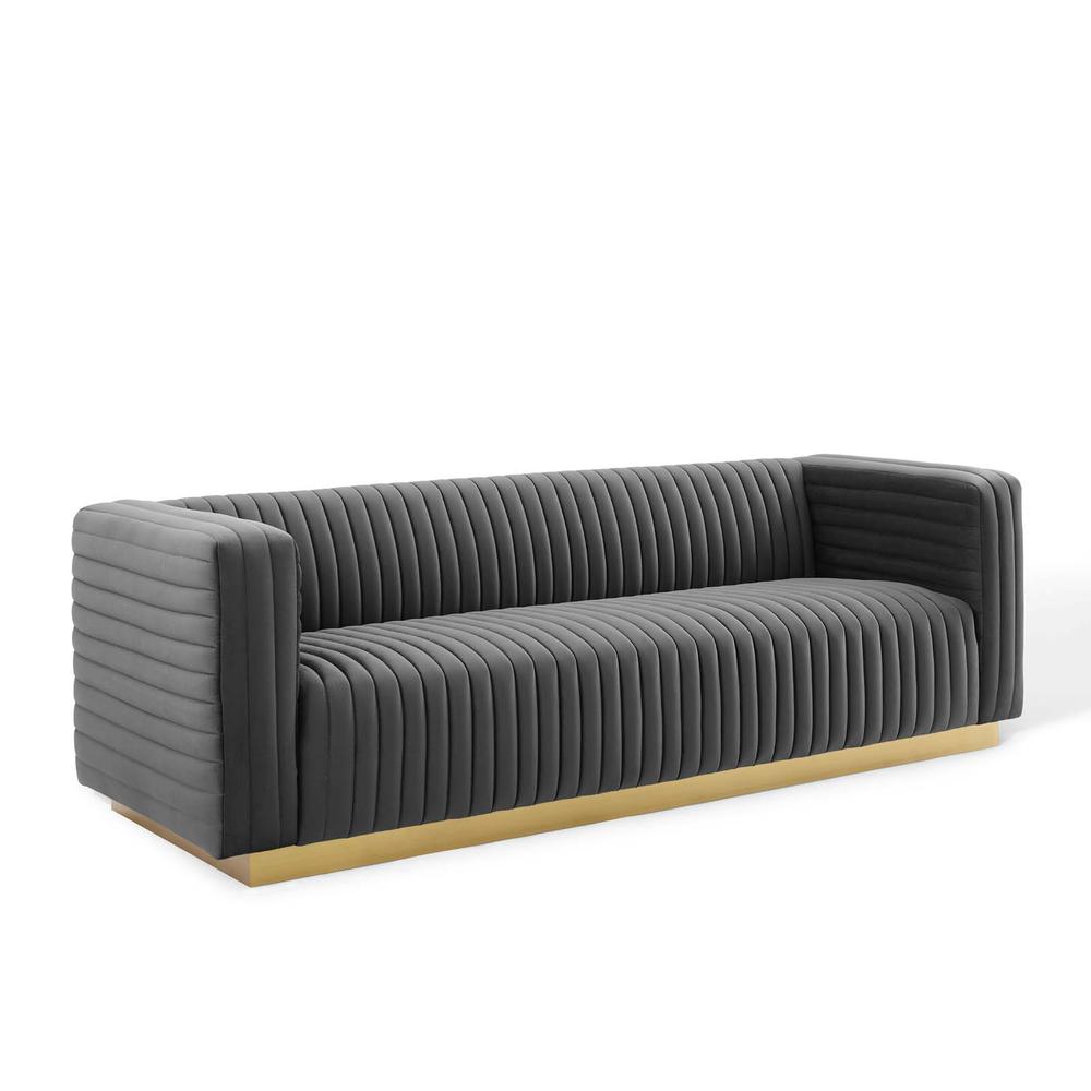 Charisma Channel Tufted Performance Velvet Living Room Sofa - Charcoal EEI-3886-CHA. Picture 1