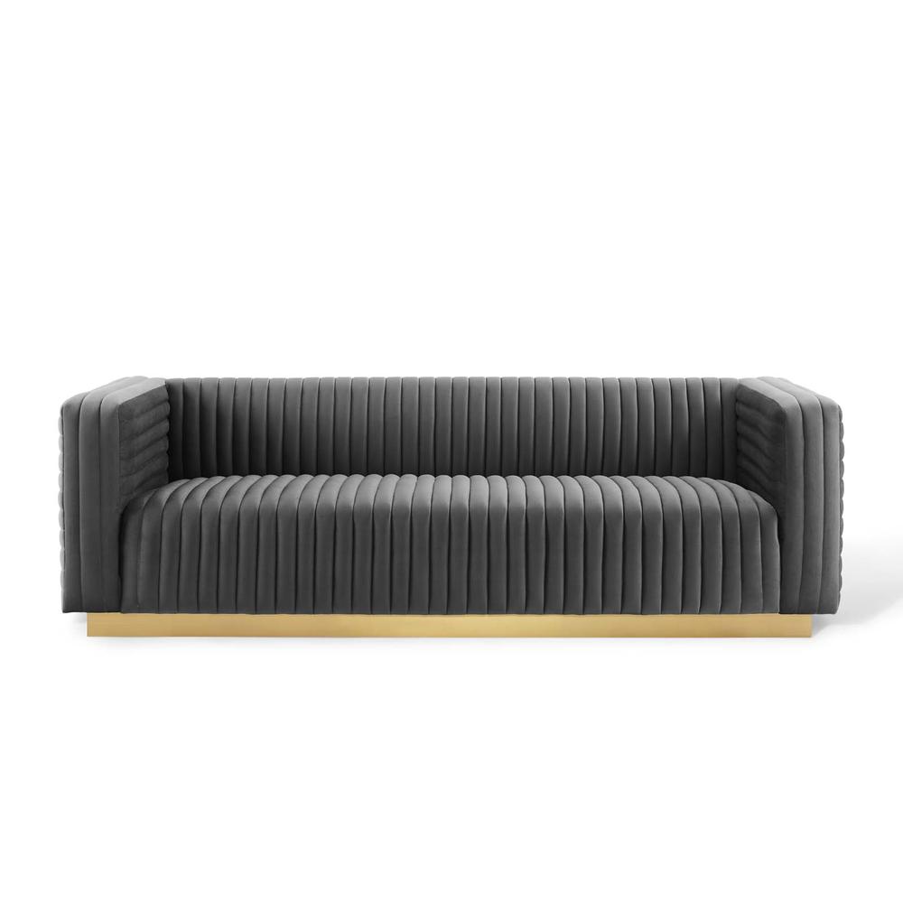 Charisma Channel Tufted Performance Velvet Living Room Sofa - Charcoal EEI-3886-CHA. Picture 5