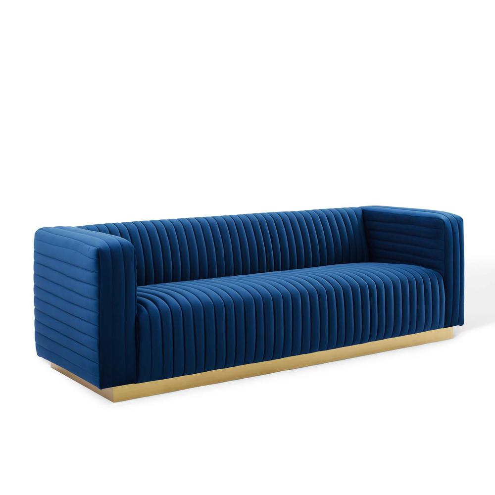 Charisma Channel Tufted Performance Velvet Living Room Sofa. Picture 1