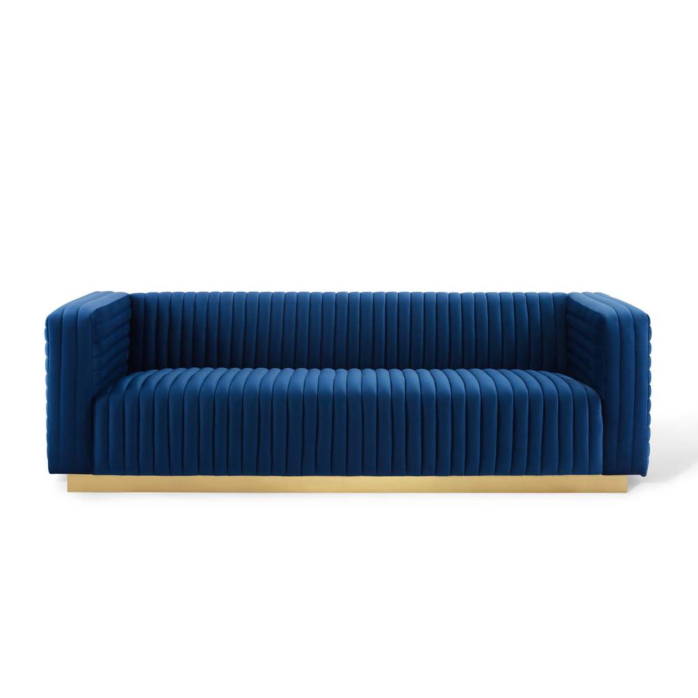Charisma Channel Tufted Performance Velvet Living Room Sofa. Picture 5