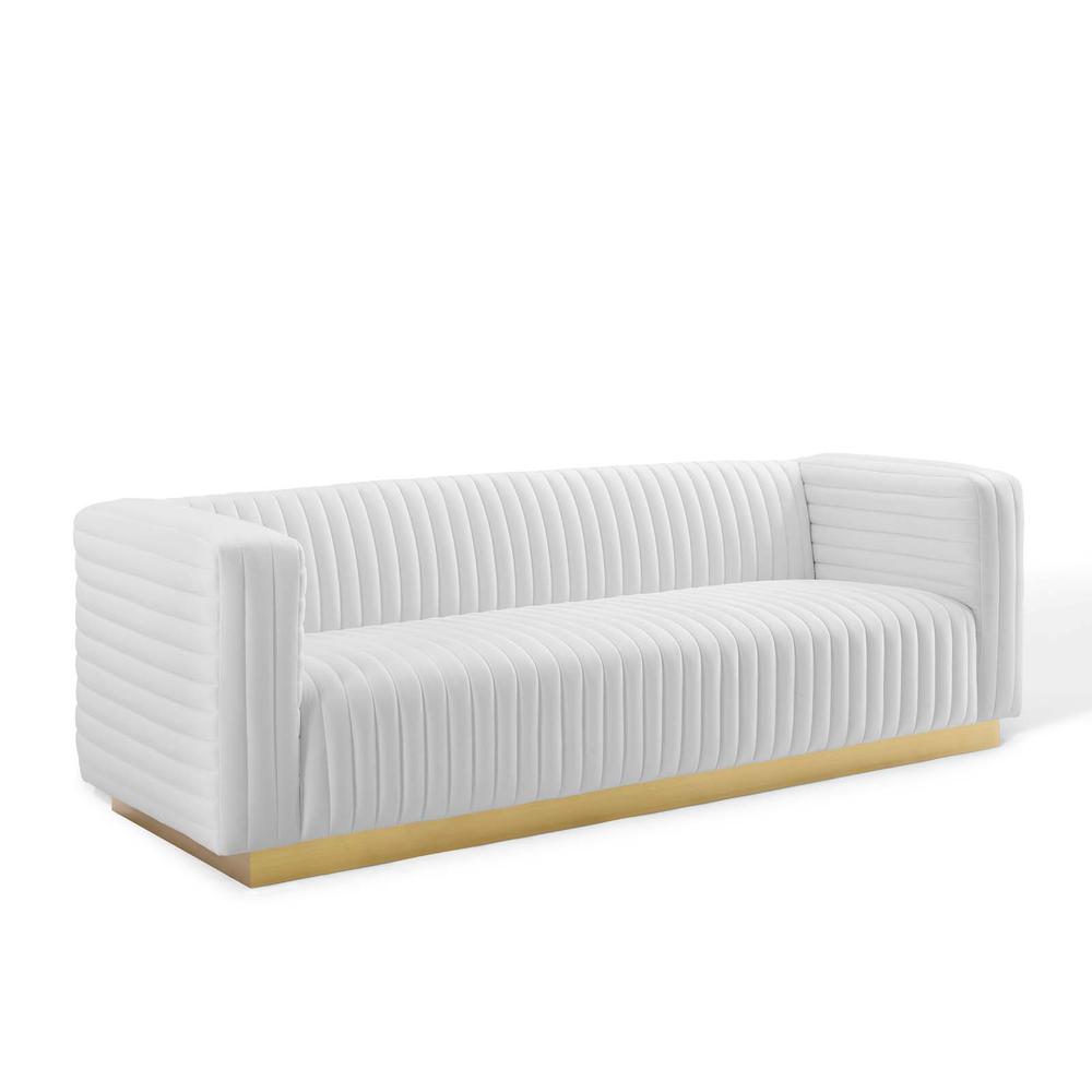 Charisma Channel Tufted Performance Velvet Living Room Sofa - White EEI-3886-WHI. The main picture.