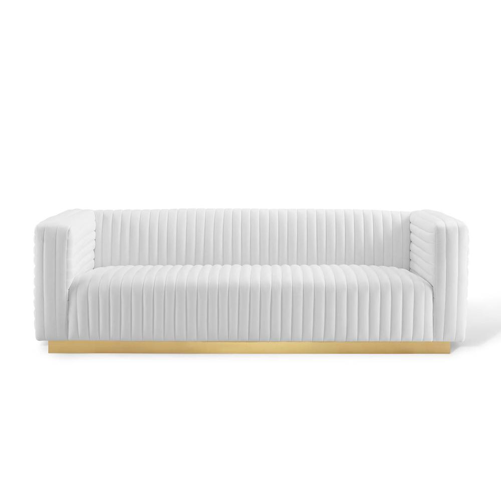 Charisma Channel Tufted Performance Velvet Living Room Sofa - White EEI-3886-WHI. Picture 5