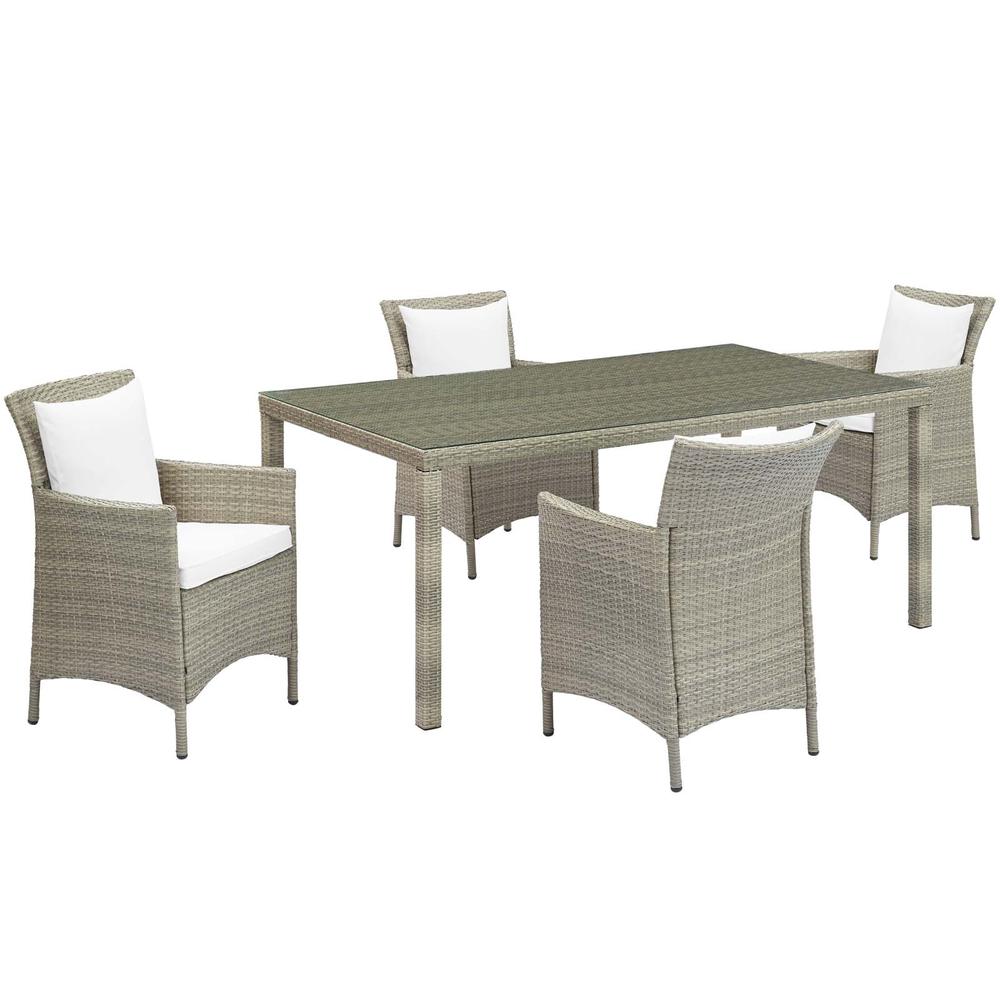 Conduit 5 Piece Outdoor Patio Wicker Rattan Dining Set - Light Gray White EEI-3894-LGR-WHI-SET. The main picture.