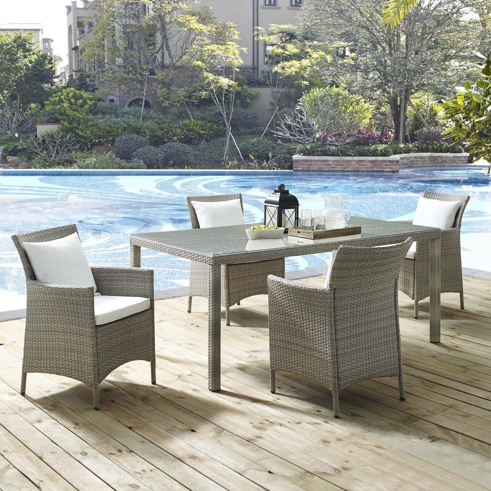 Conduit 5 Piece Outdoor Patio Wicker Rattan Dining Set - Light Gray White EEI-3894-LGR-WHI-SET. Picture 7