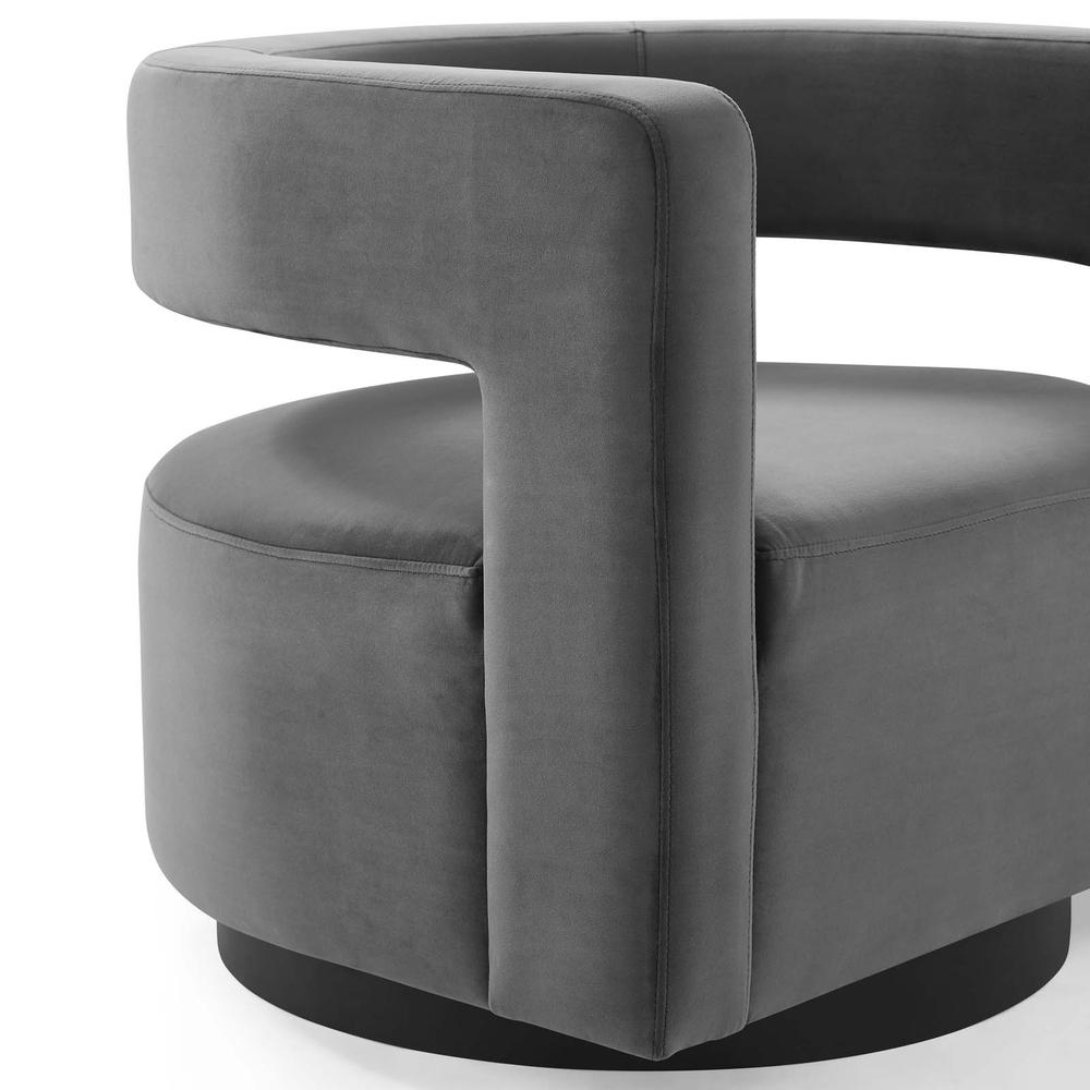Spin Cutaway Performance Velvet Swivel Armchair - Gray EEI-3947-GRY. Picture 6