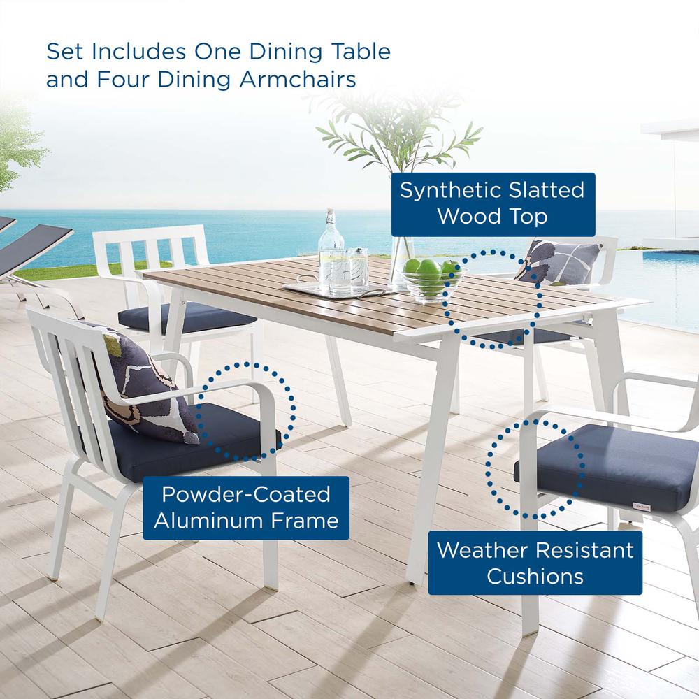Baxley 5 Piece Outdoor Patio Aluminum Dining Set - White Navy EEI-3964-WHI-NAV. Picture 10