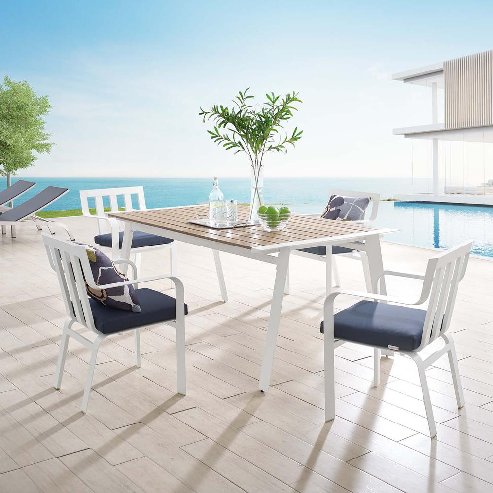 Baxley 5 Piece Outdoor Patio Aluminum Dining Set - White Navy EEI-3964-WHI-NAV. Picture 11
