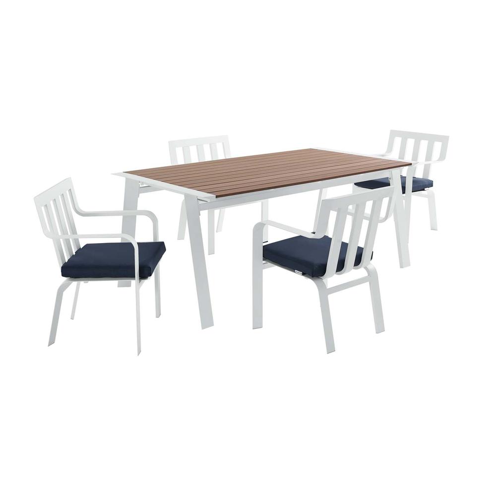 Baxley 5 Piece Outdoor Patio Aluminum Dining Set - White Navy EEI-3964-WHI-NAV. Picture 1