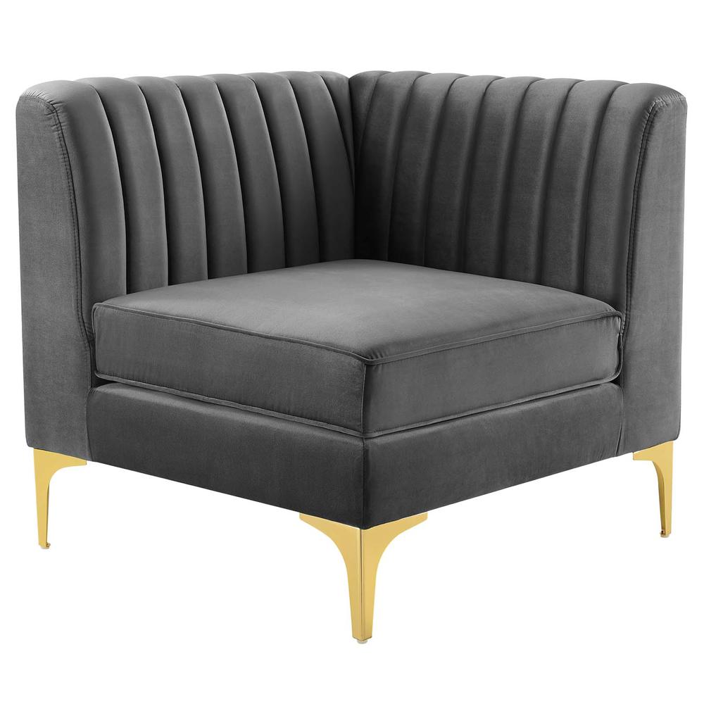 Triumph Channel Tufted Performance Velvet Sectional Sofa Corner Chair. Picture 1