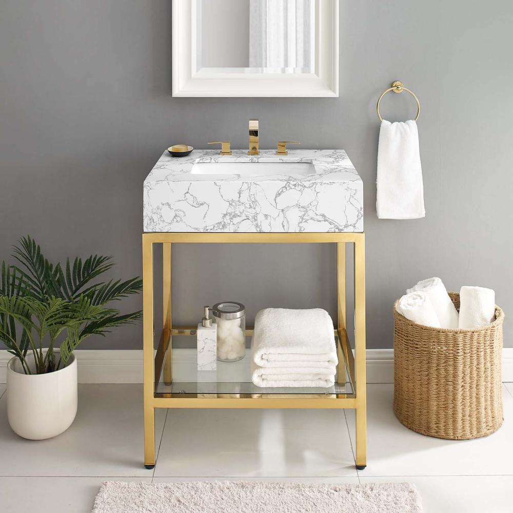 Kingsley 26" Gold Stainless Steel Bathroom Vanity. Picture 9