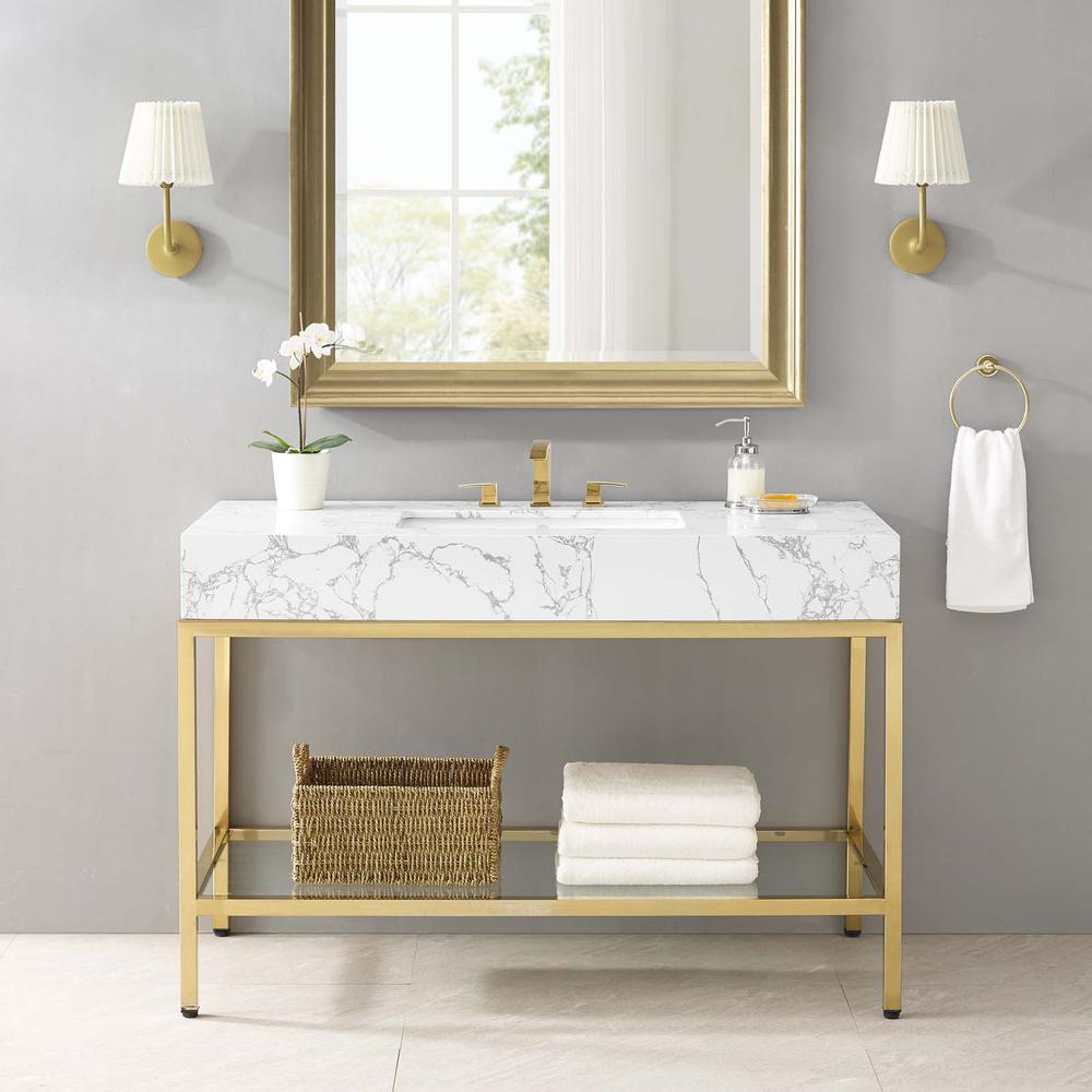 Kingsley 50" Gold Stainless Steel Bathroom Vanity. Picture 9