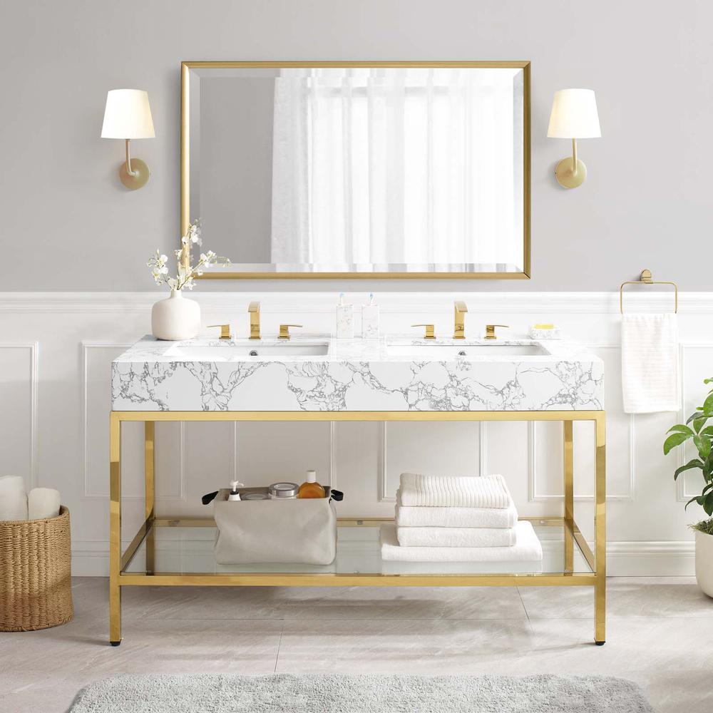 Kingsley 60" Gold Stainless Steel Bathroom Vanity. Picture 9