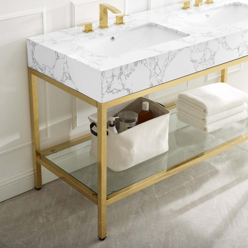 Kingsley 60" Gold Stainless Steel Bathroom Vanity. Picture 8