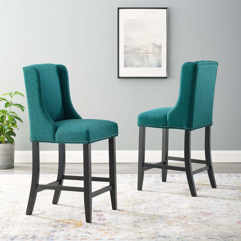 Baron Counter Stool Upholstered Fabric Set of 2 - Teal EEI-4016-TEA. Picture 7
