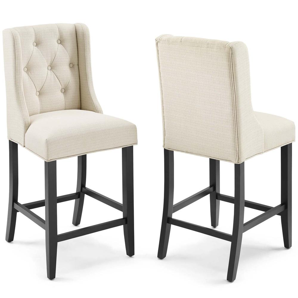 Baronet Counter Bar Stool Upholstered Fabric Set of 2 - Beige EEI-4020-BEI. Picture 1