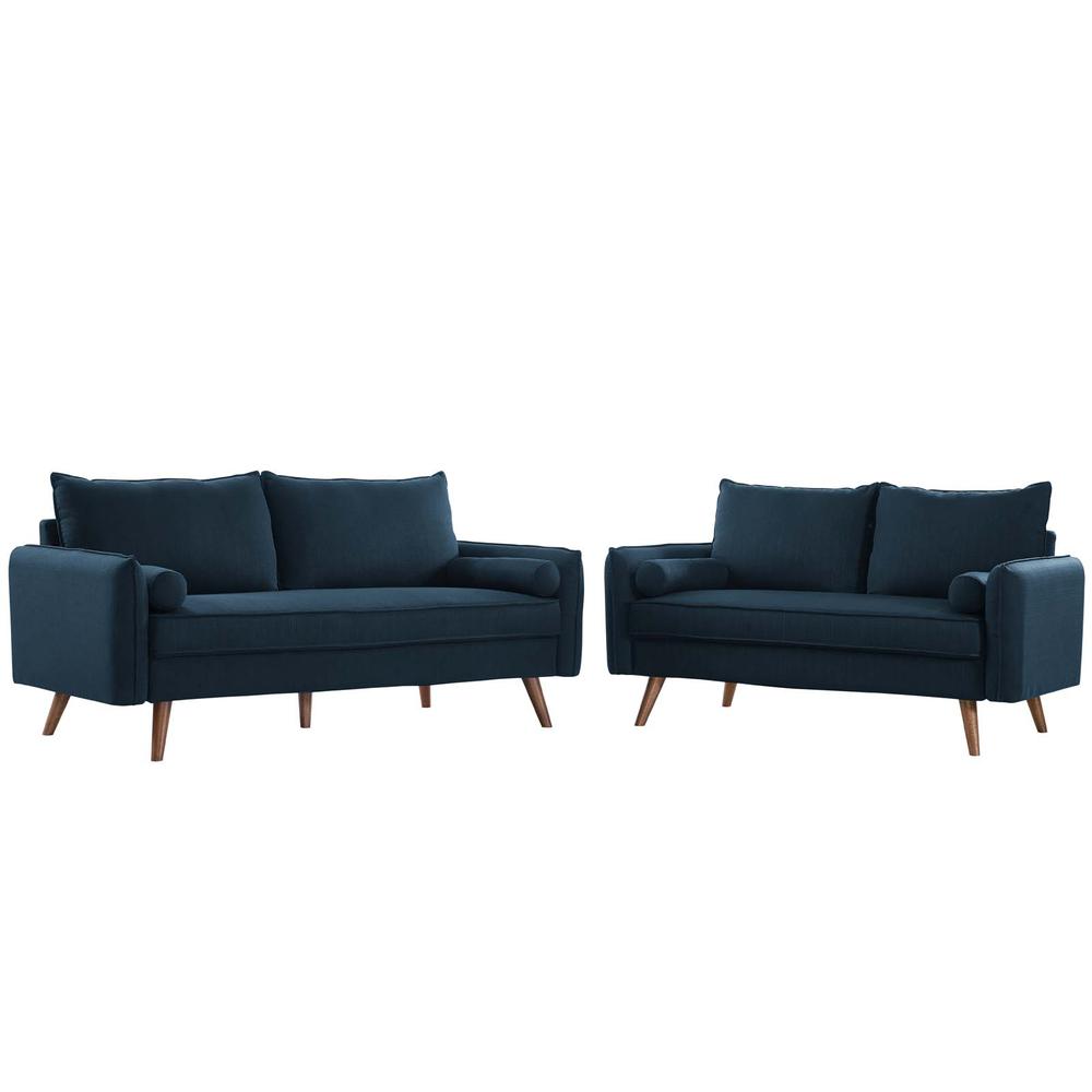 Revive Upholstered Fabric Sofa and Loveseat Set - Azure EEI-4047-AZU-SET. The main picture.