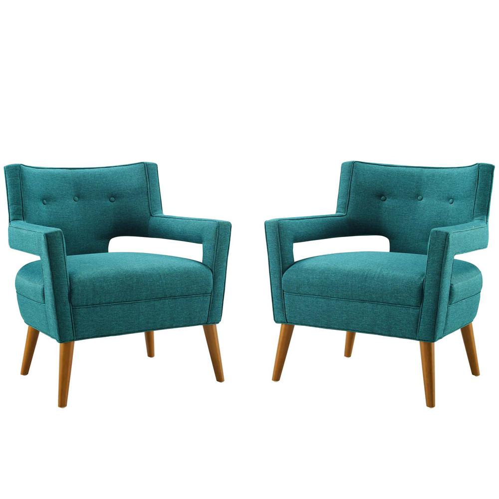 Sheer Upholstered Fabric Armchair Set of 2 - Teal EEI-4082-TEA. Picture 1