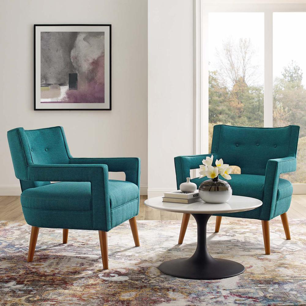 Sheer Upholstered Fabric Armchair Set of 2 - Teal EEI-4082-TEA. Picture 4