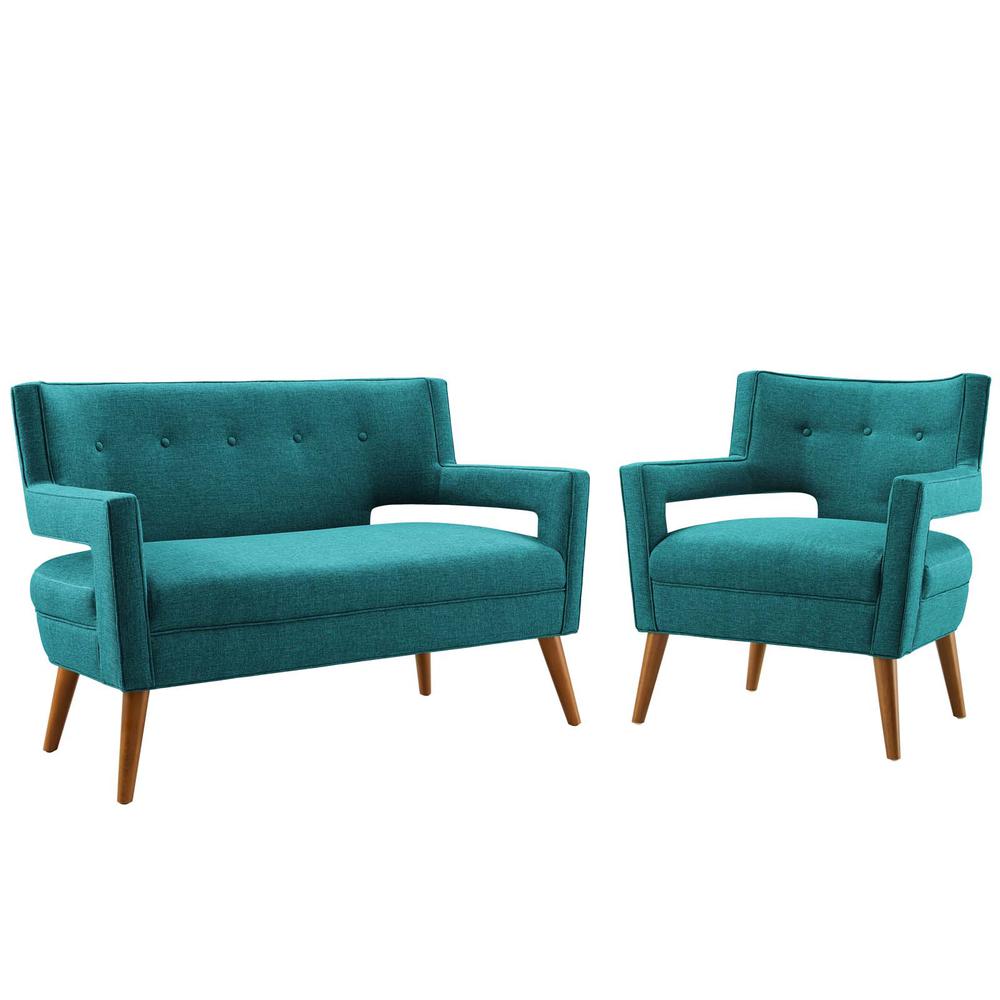 Sheer Upholstered Fabric Loveseat and Armchair Set - Teal EEI-4083-TEA-SET. Picture 1