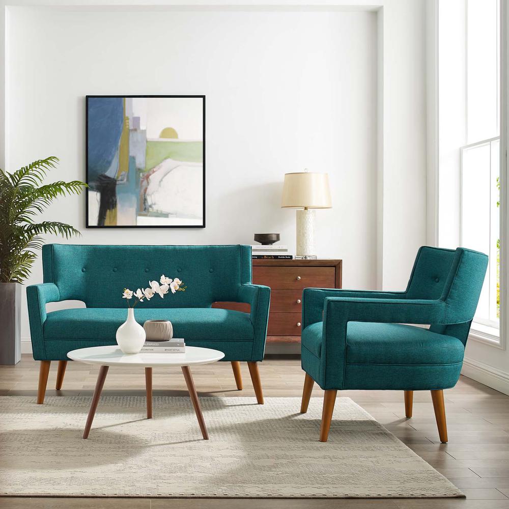 Sheer Upholstered Fabric Loveseat and Armchair Set - Teal EEI-4083-TEA-SET. Picture 6