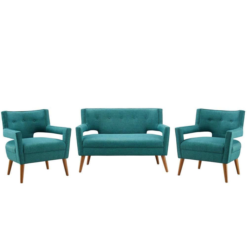 Sheer 3 Piece Upholstered Fabric Set - Teal EEI-4084-TEA-SET. The main picture.