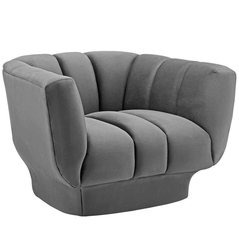Entertain Vertical Channel Tufted Performance Velvet Armchair Set of 2 - Gray EEI-4085-GRY. Picture 2