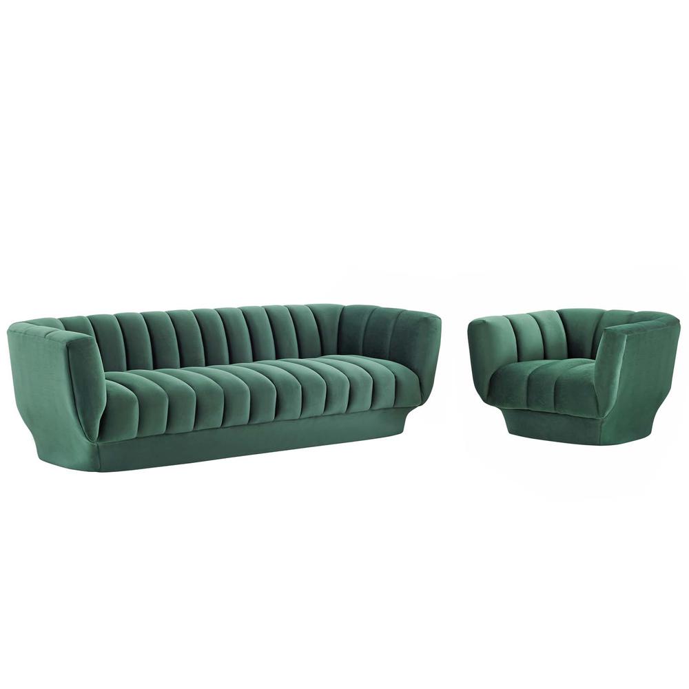 Entertain Vertical Channel Tufted Performance Velvet Sofa and Armchair Set - Green EEI-4086-GRN-SET. Picture 1