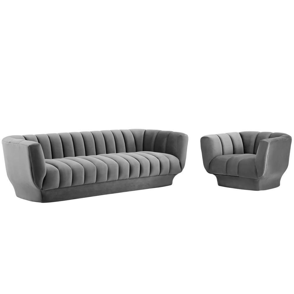 Entertain Vertical Channel Tufted Performance Velvet Sofa and Armchair Set. Picture 1