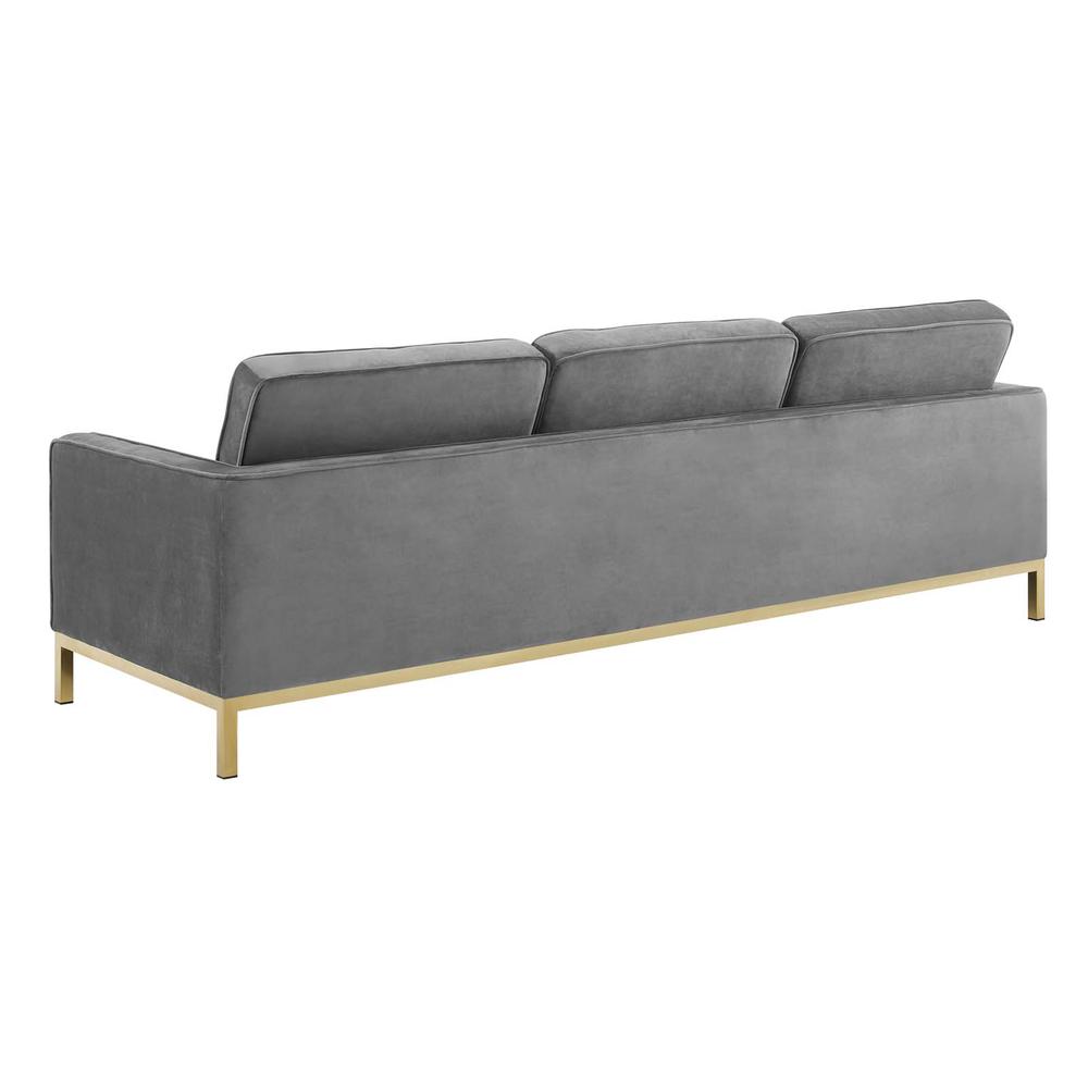 Loft Gold Stainless Steel Leg Performance Velvet Sofa and Loveseat Set - Gold Gray EEI-4099-GLD-GRY-SET. Picture 3