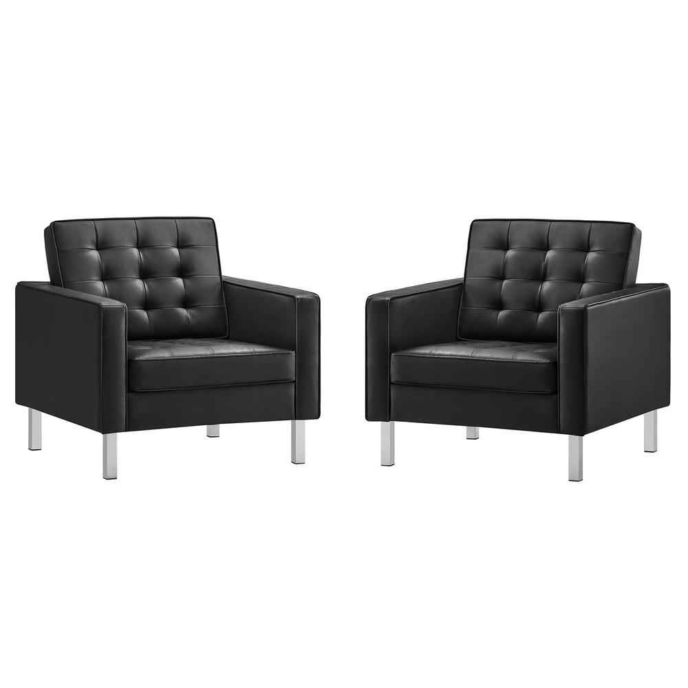 Loft Tufted Vegan Leather Armchairs - Set of 2. Picture 1