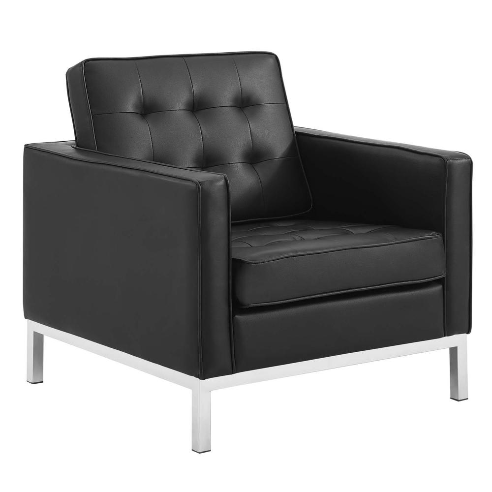 Loft Tufted Upholstered Faux Leather Loveseat and Armchair Set - Silver Black EEI-4102-SLV-BLK-SET. Picture 4