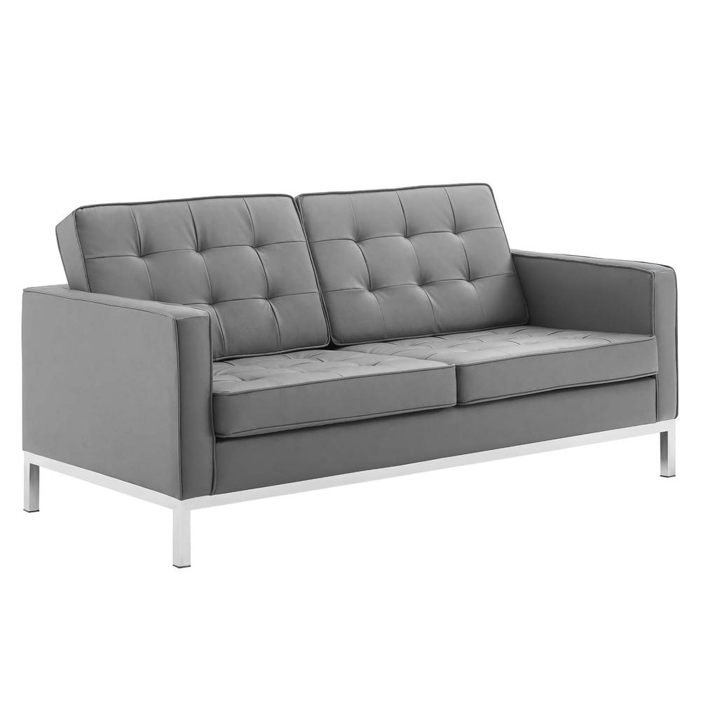 Loft 3 Piece Tufted Upholstered Faux Leather Set - Silver Gray EEI-4103-SLV-GRY-SET. Picture 2